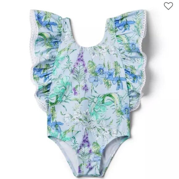 Janie and Jack 100048813 Recycled Floral Ruffle Swimsuit Purple NWT 12-18 months - Picture 1 of 6